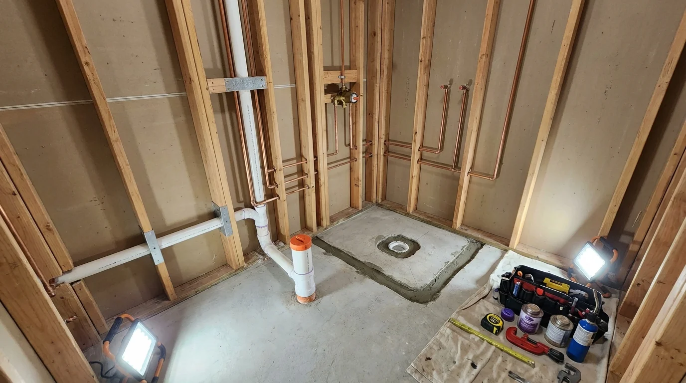 Bathroom rough-in plumbing during remodel by Johns Plumbing LLC in Ralls
