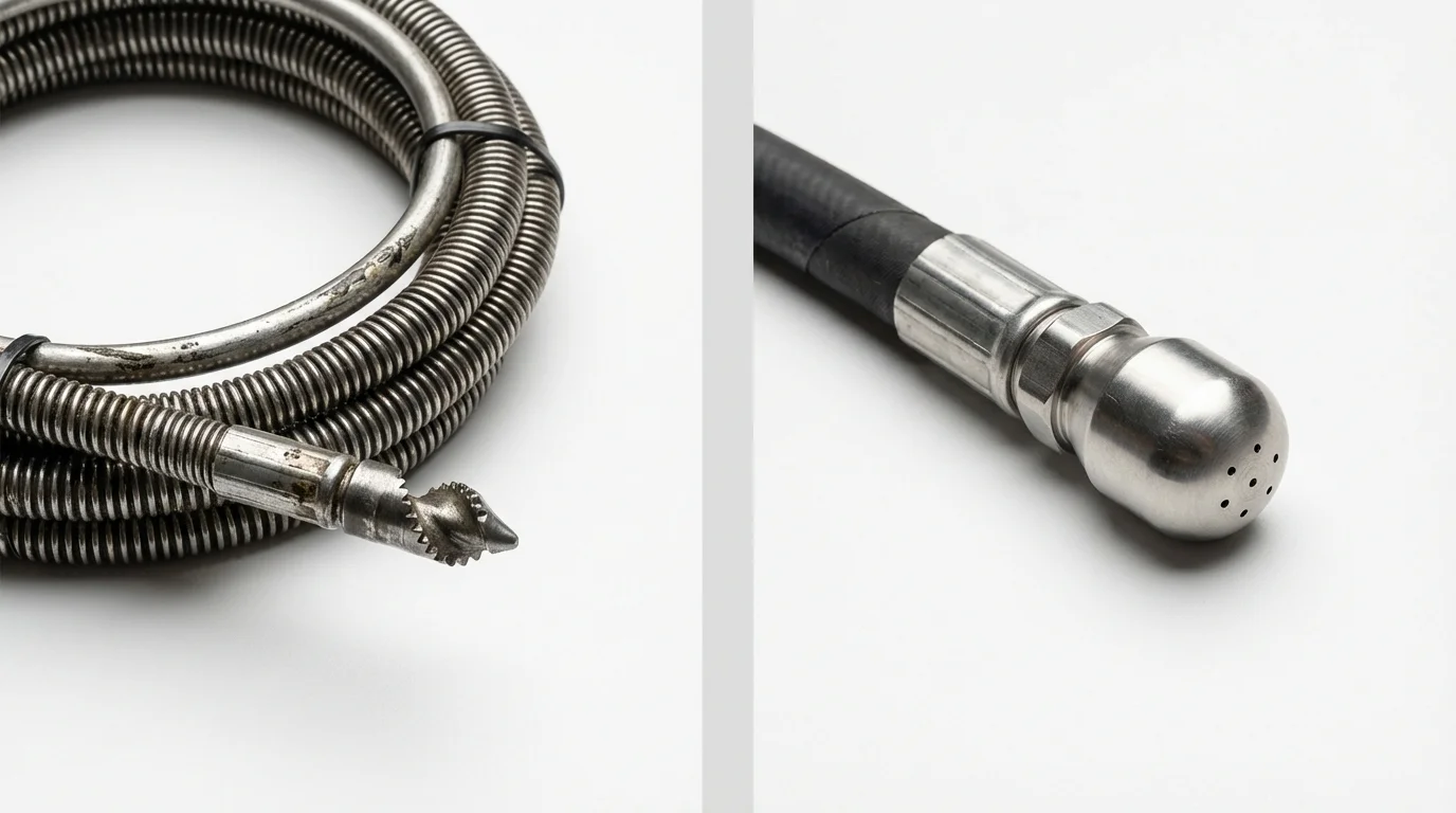 Drain snake cable and hydro jetting nozzle used for drain cleaning in Ralls, TX